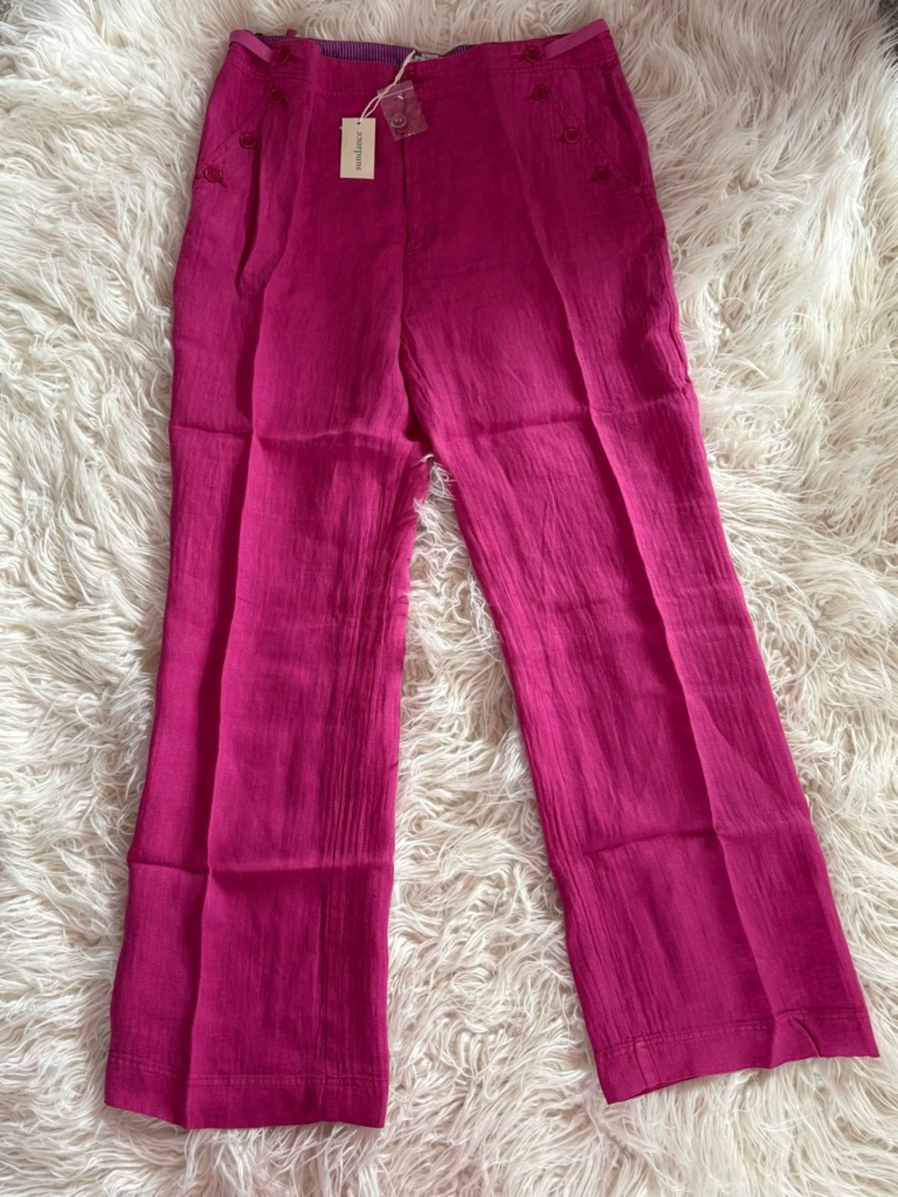NWT Sundance Oaklee Linen Pants Pomegranate Pink Size 16 Pull-On Wide Leg